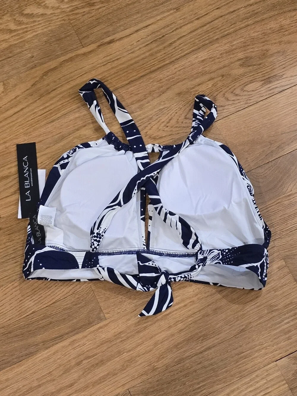 La Blanca Playa High Neck Keyhole Bikini Top Navy Sz 6 NWT